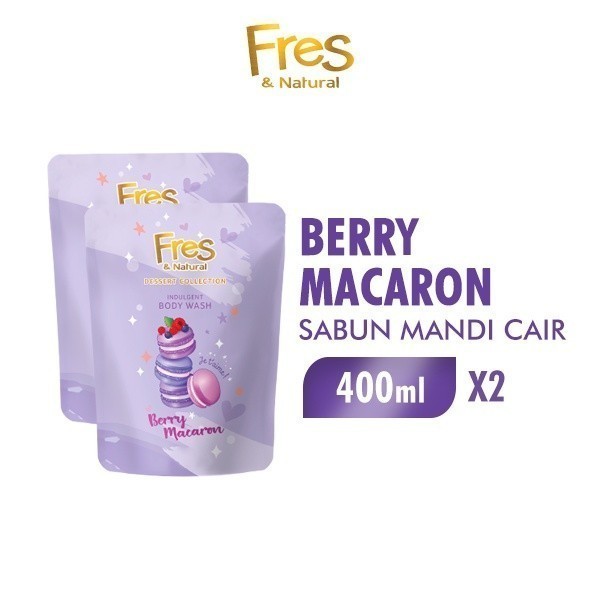 Fres & Natural Sabun Mandi Cair Berry Macaron Pouch 400 ml x2