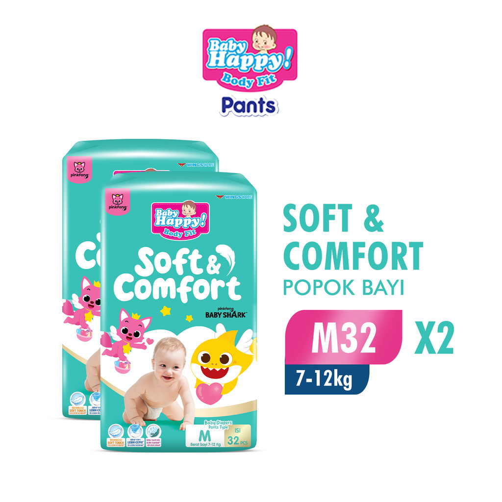 Baby Happy Pants Popok Celana Pinkfong Baby Shark M 32 x2