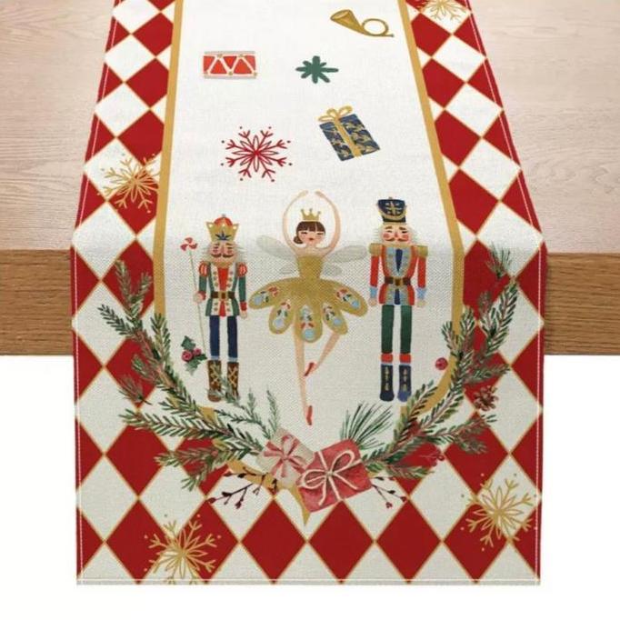 Everything - Table Runner Christmas Motif Natal Nutcracker Taplak Meja Makan Kain
