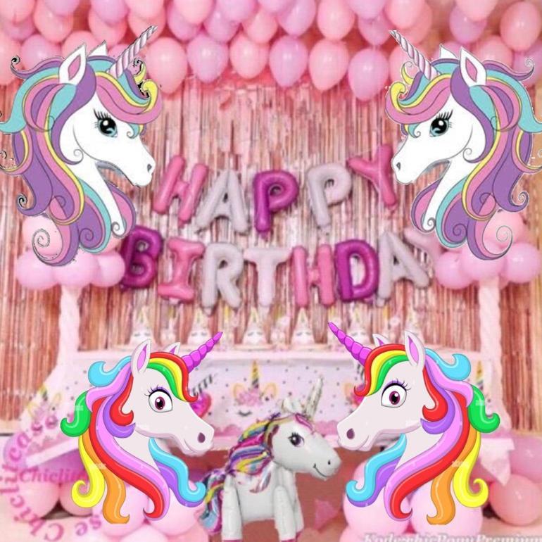 Set Balon Foil Premium Unicorn Pony Happy Birthday Decoration Party