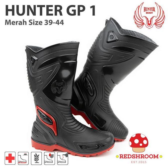 Sepatu Boots Tinggi HUNTER GP 1 BLACK/RED Shoes Karet Pria Hitam Kerja