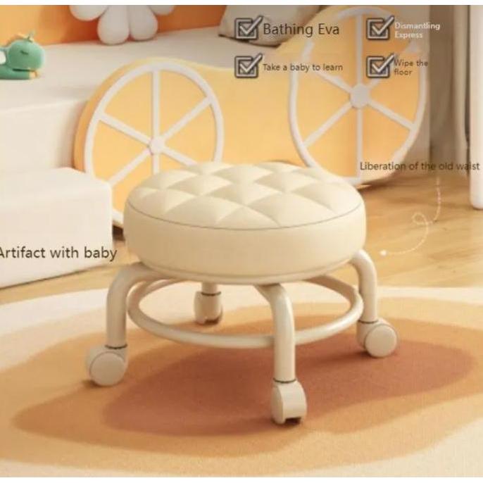 Ramasendang61 - Kursi Santai Bulat Roda | Kursi Komputer Belajar Meja Rias Putar 360 Anak & Dewasa