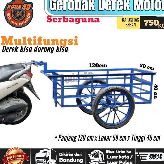 RODA49 GEROBAK DEREK MOTOR BESI 120X50X40 CM MULTIFUNGSI BISA DORONG & DEREK KAPASITAS 750KG SERBAGU