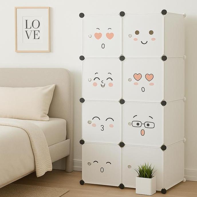 LEMARI PLASTIK 2X4 SERBAGUNA MULTIFUNGSI LEMARI SUSUN 8 KOTAK RAK BAJU KARAKTER UNIK BONGKAR PASANG 