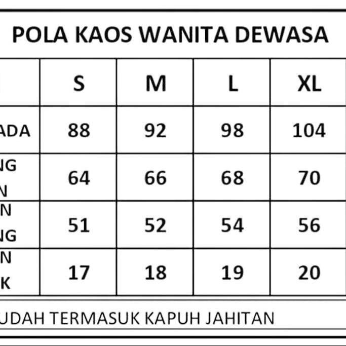 DF355 - POLA KAOS RAGLAN WANITA DEWASA 5 UKURAN SATU SET