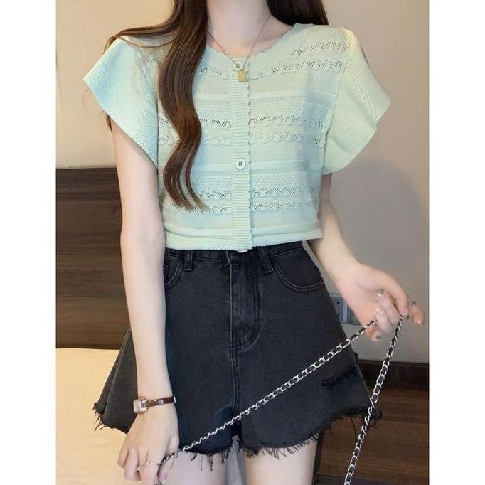 DY53 >> Atasan knit Lengan Pendek - Blouse Wanita Lengan Pendek (A337) Baju Top Crop