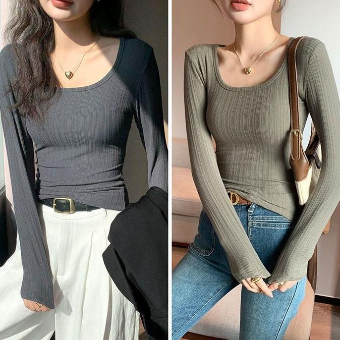 DB203 >> Pakaian Wanita Baju Atasan Lengan Panjang Inner Knit Longsleve Squere Neck 1608