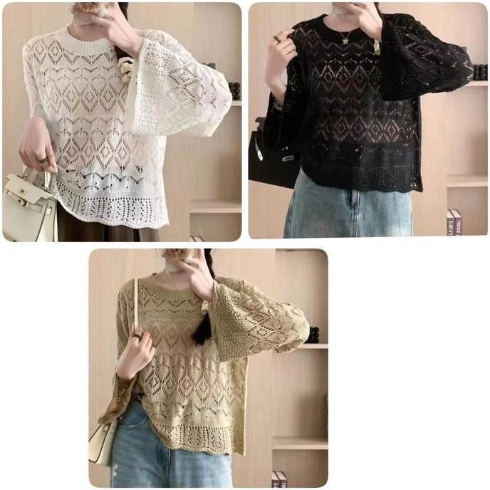 DE139 >> JC Taylor Hollow Knitted Top Fit Size M-3XL Fashion Atasan Wanita Bahan Rajut Knit Menerawa