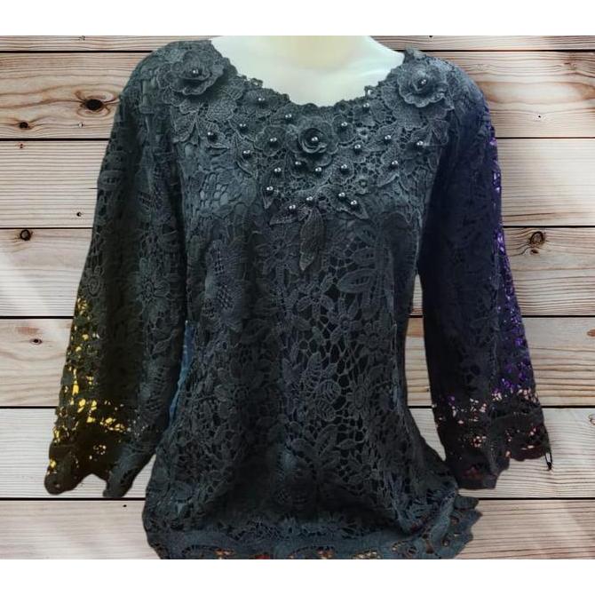 DR294 - PICKCLOTH - D 53397/8 atasan wanita lengan panjang brokat / blouse brukat terbaru kekinian /