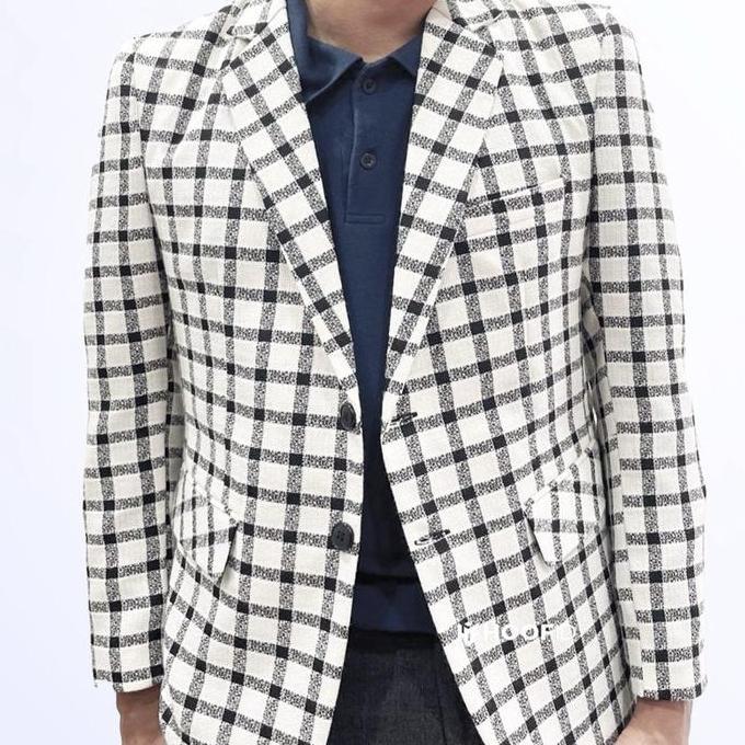 Hoofid Blazer Kotak Tweed  Pria Casual Slimfit