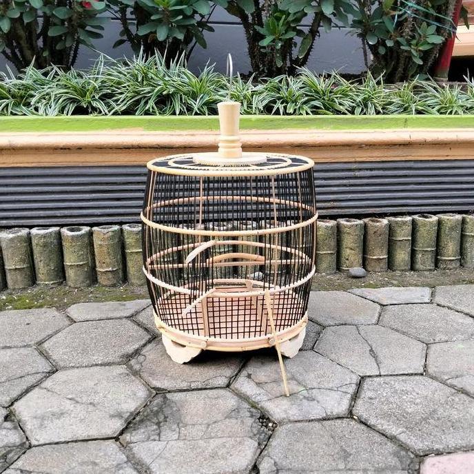 Sangkar Burung Perkutut Minion Bahan Rotan Model Kendang Ambrukan