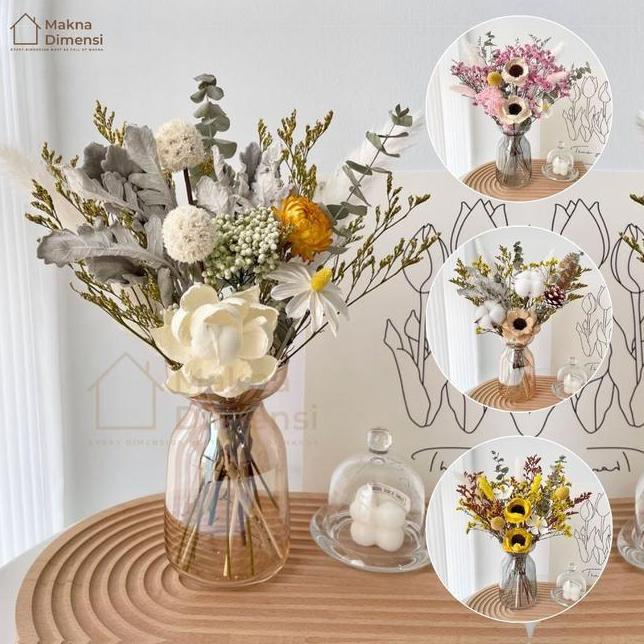 Set Vas Bunga Aesthetic Jumbo Ukuran Besar 50Cm Tinggi Vas 18Cm Diameter 8Cm Bunga Kering Hand Bouqu