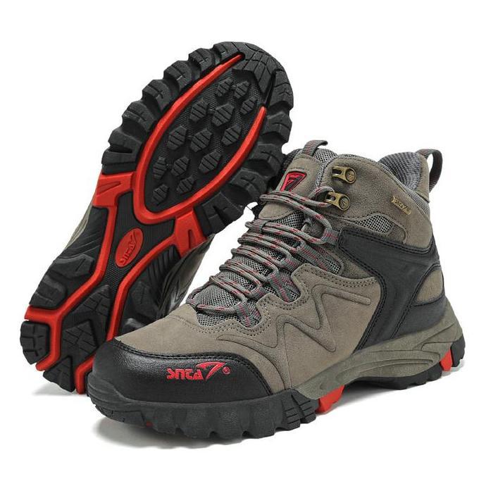 Sepatu Gunung SNTA 496 - Grey Red Semi Waterproof + Tali Cadangan Outdoor 100% Original