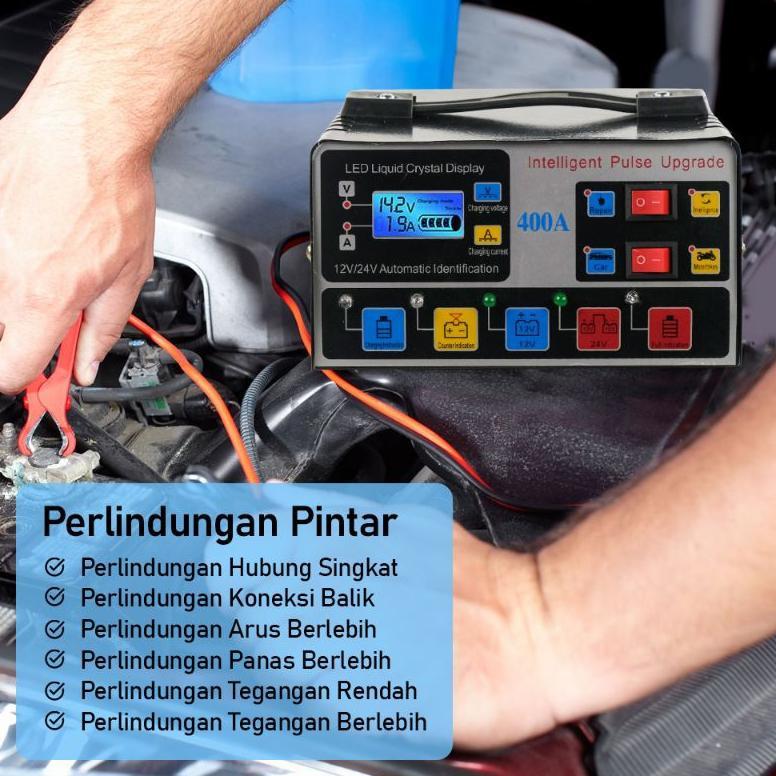 Charger Aki Mobil Motor 12V 24V Smart Charger Accu 12 Volt 24 Volt