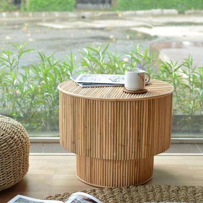 Meja Rotan Round Side Table RKFU-20019 Anyaman Rotan Asli Handmade Kualitas Ekspor Furniture
