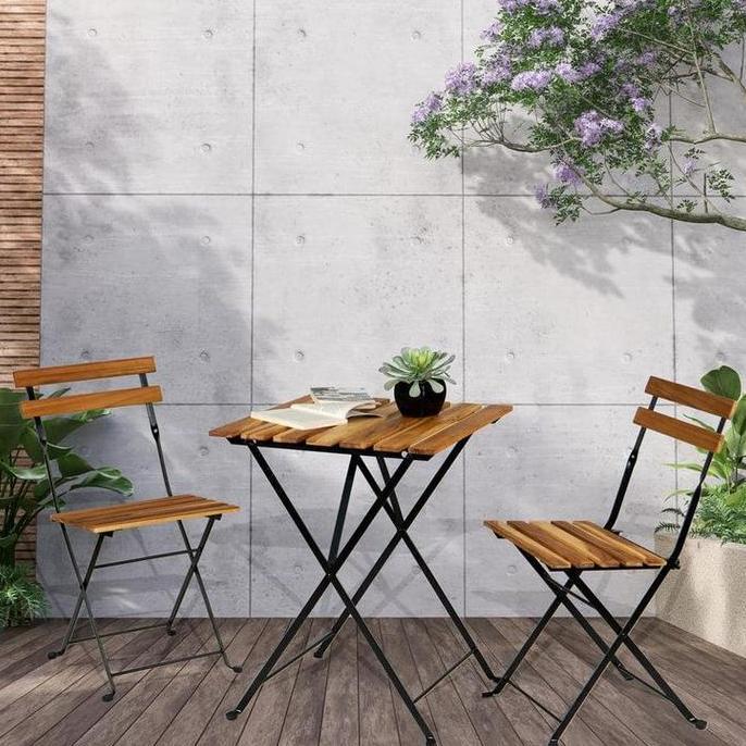 TERLARIS - Set Meja Kursi Besi Kayu dan Bantal Kursi Untuk Teras atau Outdoor