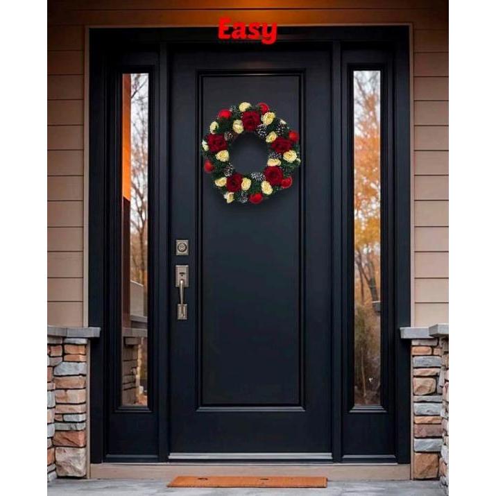 Easy Decoration Rustic Wreath Set - Hiasan Dekorasi Pintu Dinding Elegan dengan Krans Bunga Mawar Me