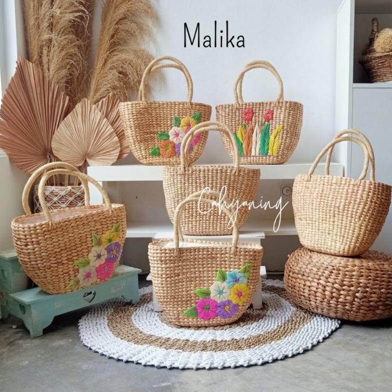 2. READY MALIKA BAG / Tas Enceng Polos dan Sulam / Tas Anyaman / Tas Jogja