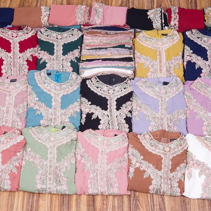 AYJONA - KAFTAN AMBERLEE BORDIR FULL COLOUR - SET INNER GAMIS PASHMINA DAN BELT - KAFTAN DRESS MEWAH