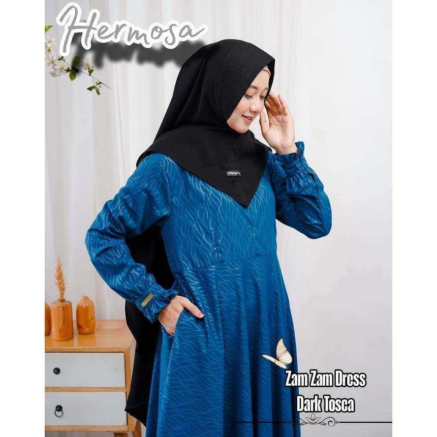 [Gamis hermosa]gamis hermosa wolfis embos motif zamzam biru tosca-gamis ysari biru tosca terbaru Ter