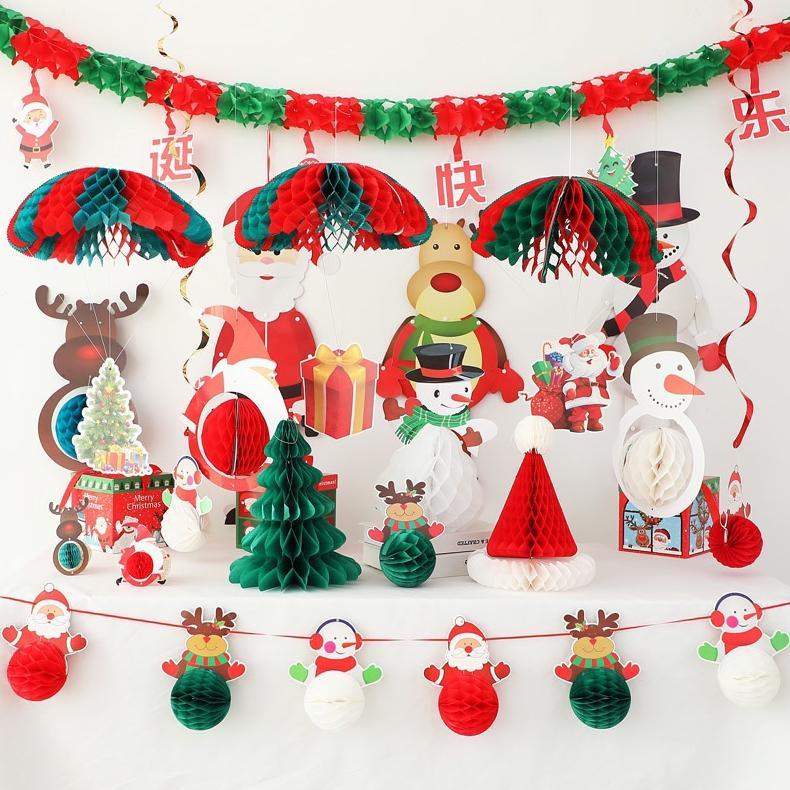 Garland Natal Flanel Honeycomb Gantung Banner Hiasan Christmas 2023