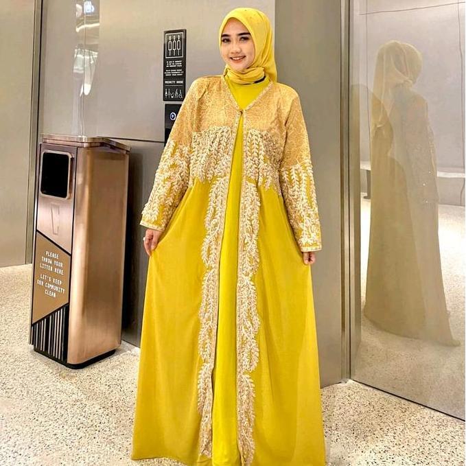 Abaya/Kaftan ARABIAN Mewah Bordir Tile Mewah Free Turban dan Manset Gamis / Dress Panjang Muslim Wan