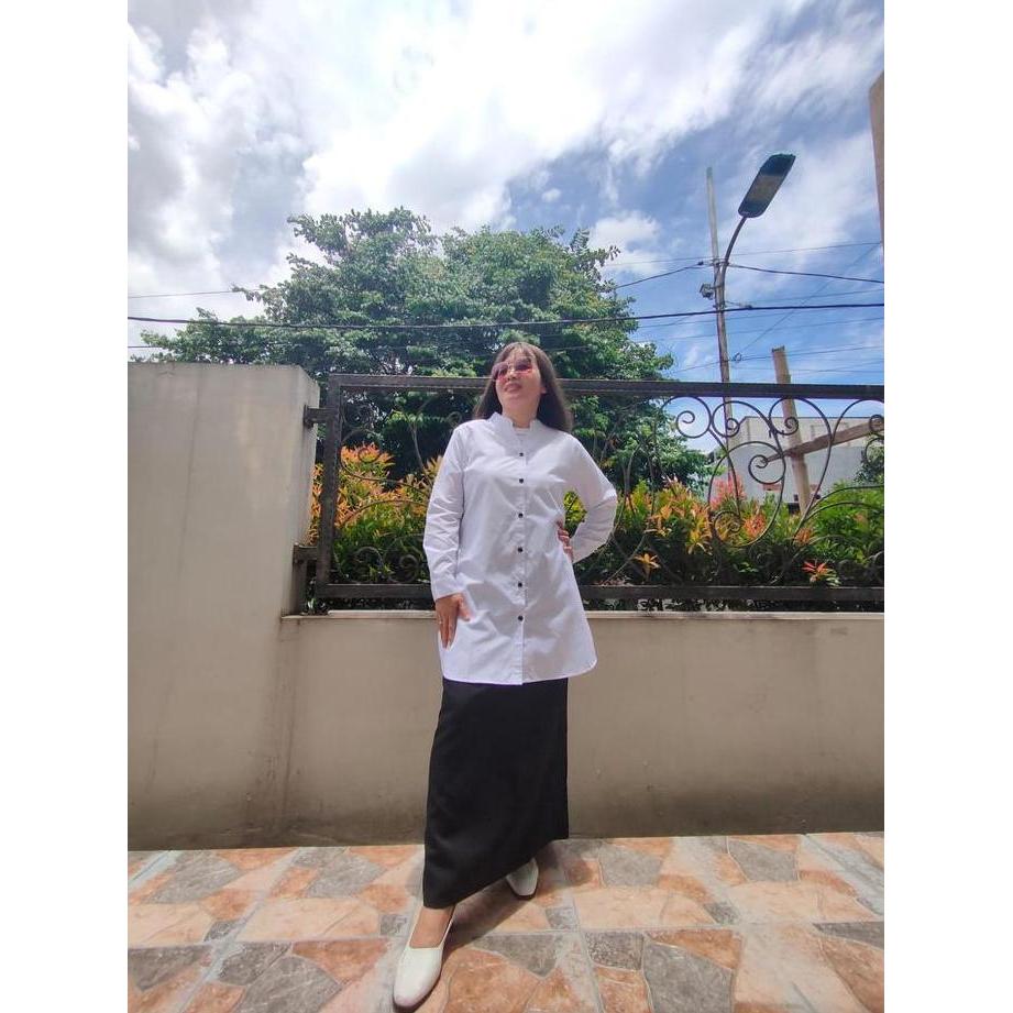Sofi 6 -KUMPULAN one set SETELAN TUNIK PUTIH LASOFIE bahan katun Putih Atasan Baju Wanita Muslim Pan