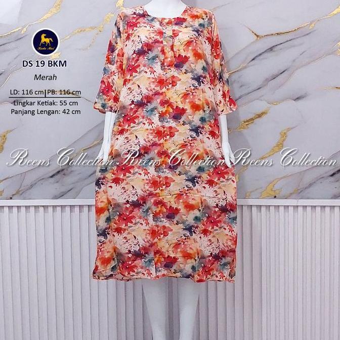 Promo Batik Kuda Mas Daster 19 Lengan 3/4  | Daster 3 Kancing Depan Busui Di Bawah Lutut Rayon Motif