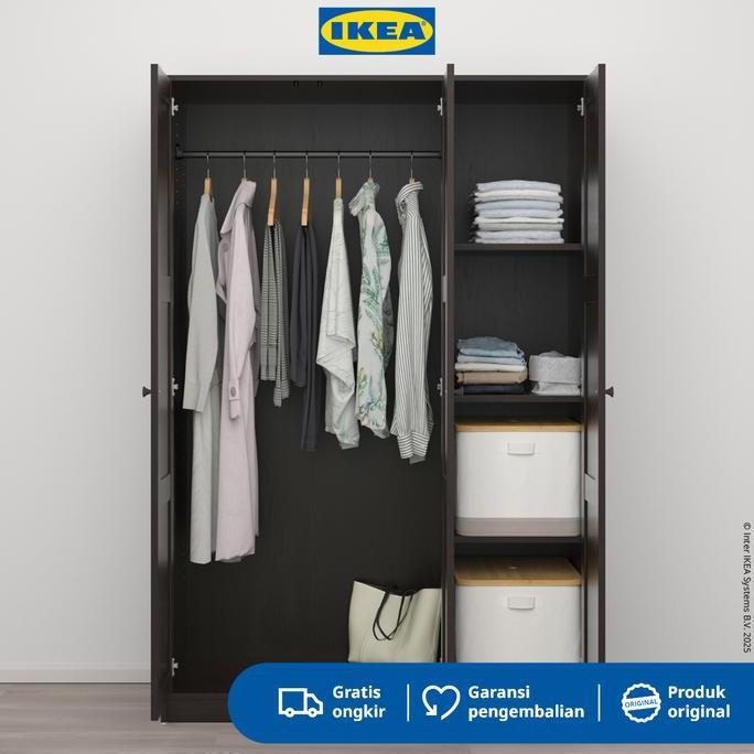 Promo IKEA RAKKESTAD Lemari Pakaian 3 Pintu Minimalis Hitam 117x176 cm Furniture Diskon