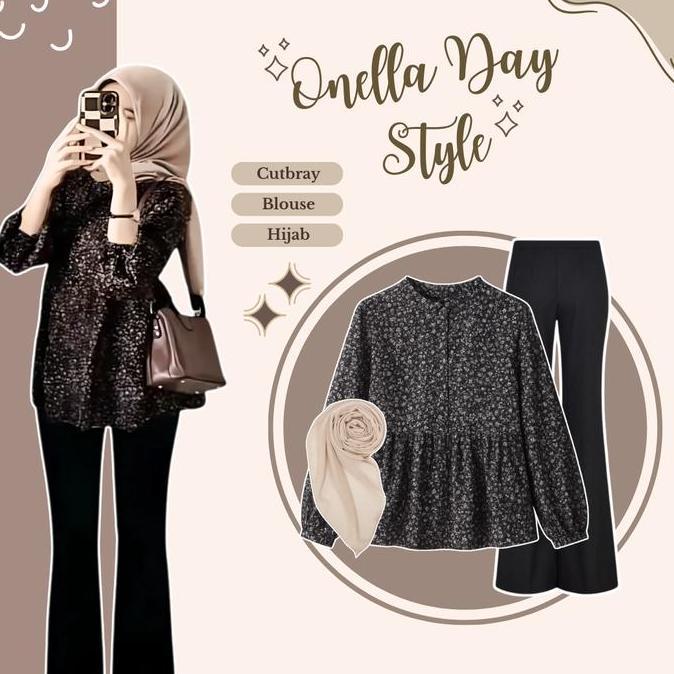 Satu Set Outfit Wanita 3in ( Blose - Celana Cutbray - Hijab Bella Square ) Outfit Cewek - VB66N