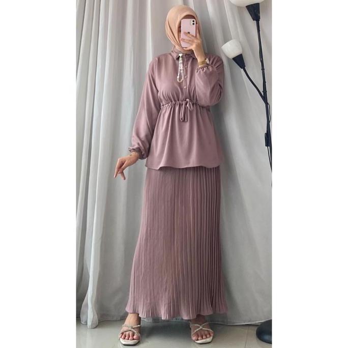Aliza Set Rok Plisket Wanita | Outfit Wanita Terkini