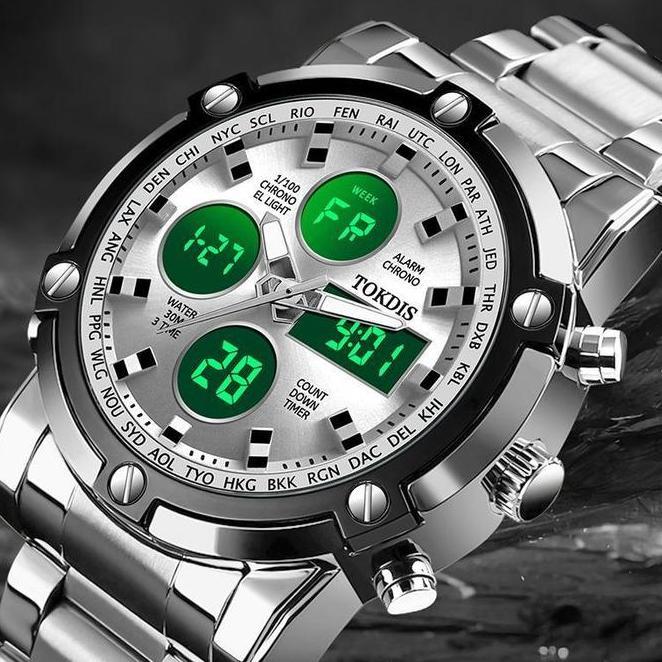 Tokdis Jam Tangan Pria 2576 Double Time Rantai Stainless Steel Water Resistant 3 Atm Watches