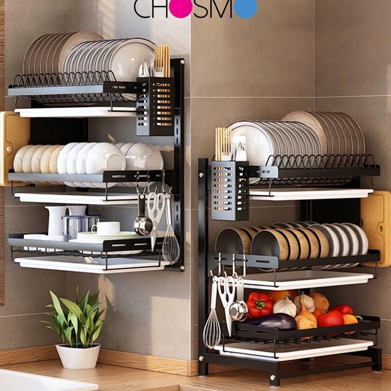Rak Piring Gantung Rak Dapur Rak Dinding Rak Besi Anti Karat Rak Penyimpanan Mangkuk