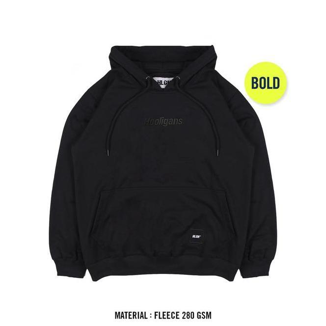 Hooligans Hoodie Bold Analogue - Black Fleece Hitam Pria Hoodie Skena