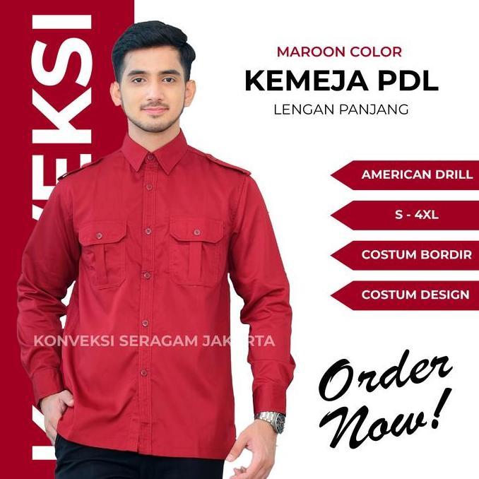 Pdl Baju Kemeja Seragam Kerja Pakaian Dinas Lapangan Maroon Bordir