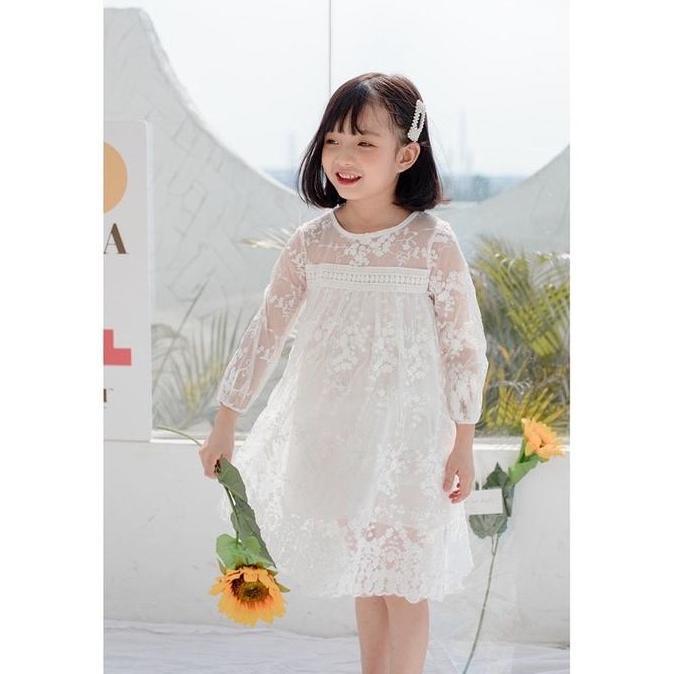 White Brocade Dress Putih Anak Import Dress Brukat Anak