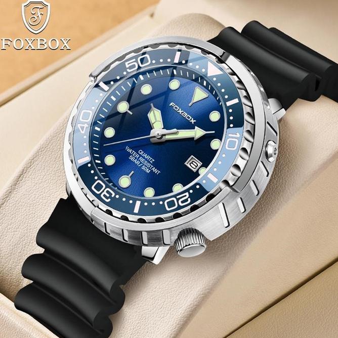 Le X Foxbox Fashion Jam Tangan Pria Kalender Anti Air Analog Jam Tangan Kotak