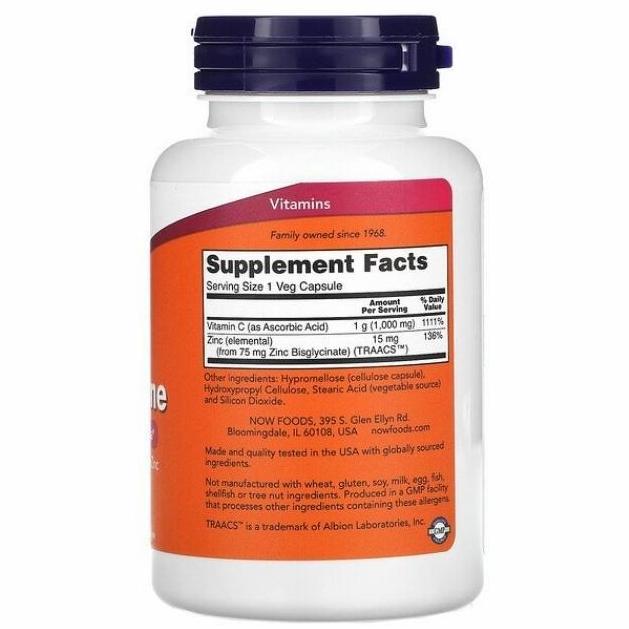 Now Foods C-1000 Zinc Immune Vitamin C 1000 Mg & Zinc 15 Mg 90 Capsule Original