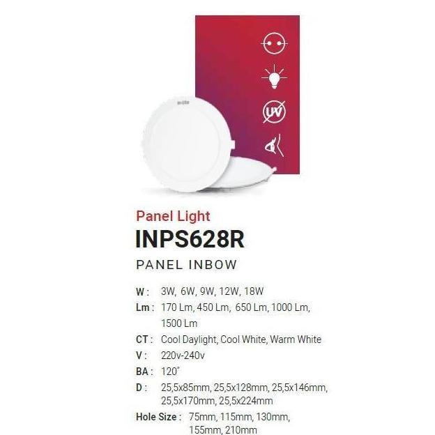 INPS628R LAMPU DOWNLIGHT LED PANEL INLITE IN LITE 9W 9 WATT BULAT INBOW INPS 628R