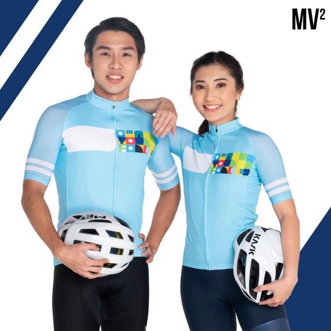 TERBARU BAJU SEPEDA COUPLE MV2 CYCLING JERSEY - TAGLINE TURQUOISE PROMO