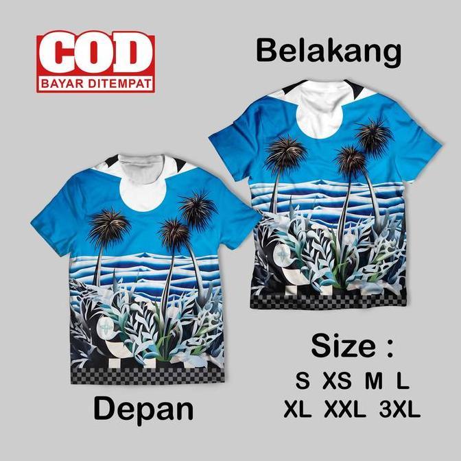 Kaos FullPrint Motif Vintage Beach Wallpaper | Kaos AOP Motif Vintage Beach Depan Belakang