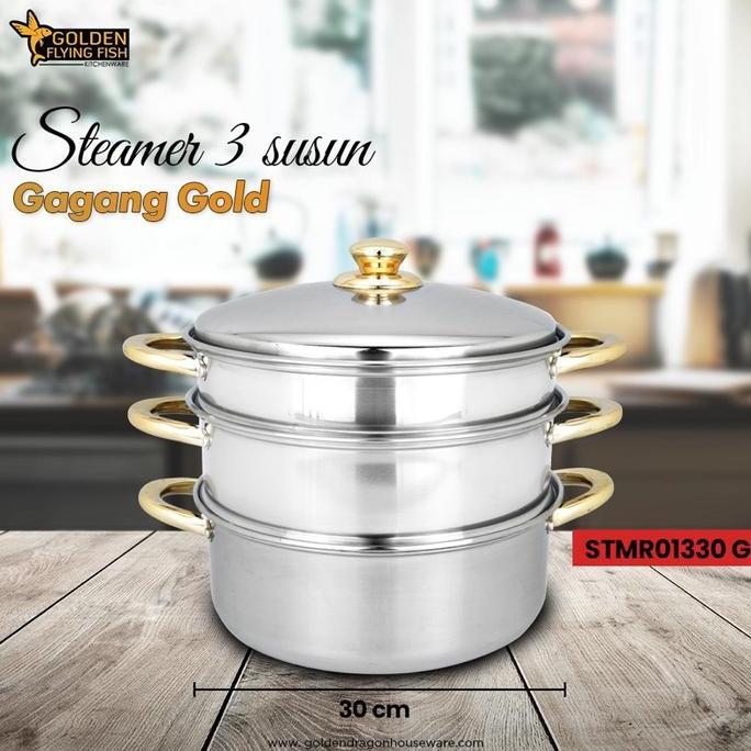 Golden Flying Fish - Panci Steamer 26cm & 30cm - Kukusan Gagang Gold