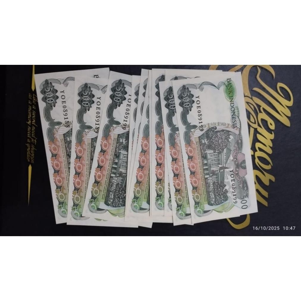 Dindaseller6 - Uang Kuno 500 Rupiah Bunga Bangkai Tahun 1982 Asli Nomor Urut Bagus