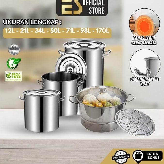 ES Dandang Bakso Langseng Kukus Stainless 304 Tebal Kapasitas Besar Bisa Untuk Mengukus Anti Lengket