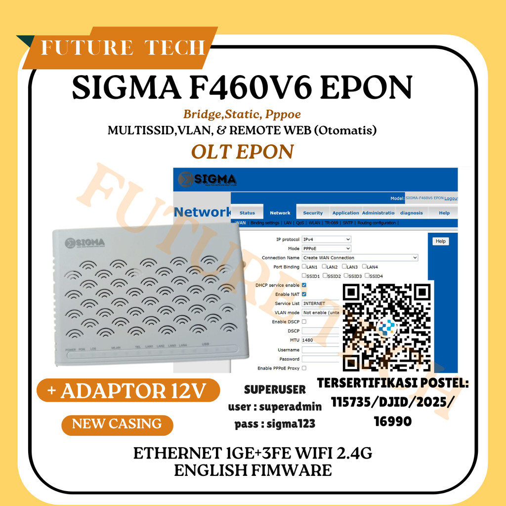 ONU EPON F460V6 DENGAN ADAPTOR