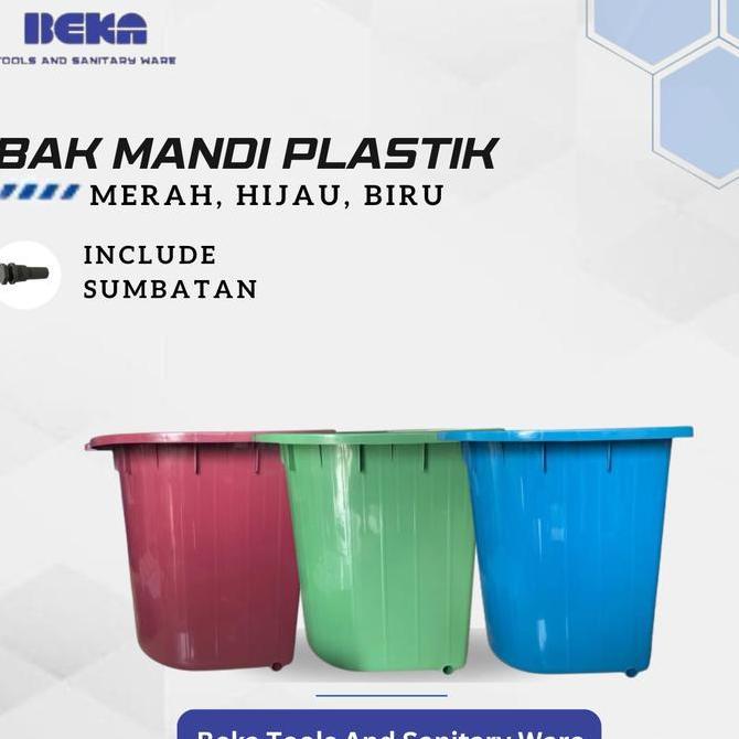 bak mandi plastik dengan kotak sabun warna biru , hijau , merah