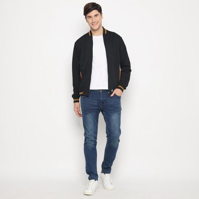 Grosir D&F Jaket Bomber Pria - Hitam Cut & Sewn Coklat