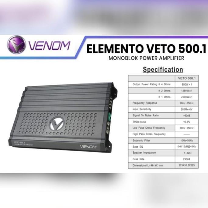 VENOM ELEMENTO VETO 500.1 Power Amplifier Monoblock Audio Mobil 1CH Terlaris