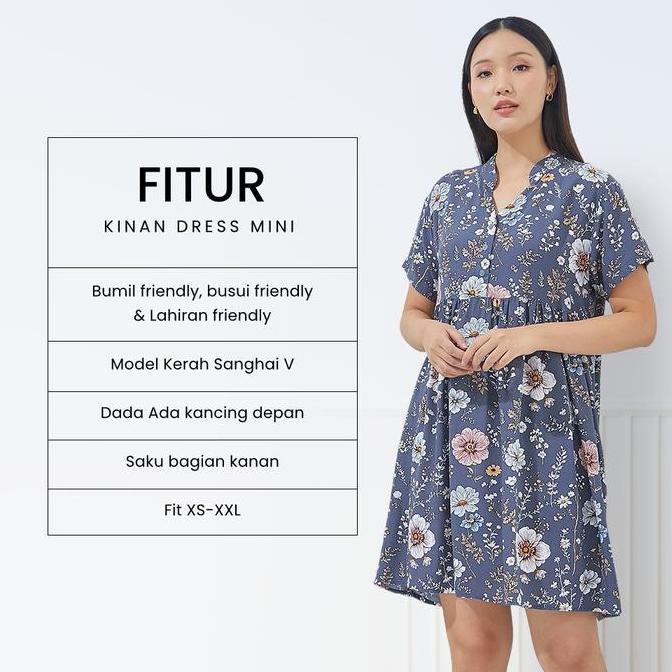 Dyd Label Kinan Mini Dress Wanita Bumil Busui Friendly Bahan Rayon Fit To Xl Nyaman Kancing Depan