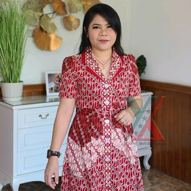 Ryuca - Nirmala Batik Bahan Katun Stretch Kerah Blazer Midi Casual